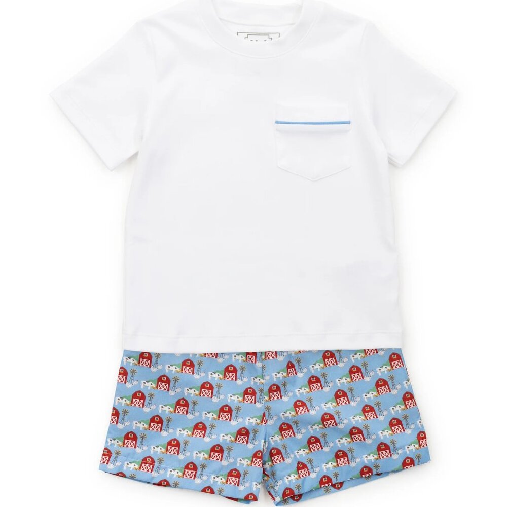 Lila and Hayes Hudson Boys' Pima Cotton Short Set- On the Farm, Size 7 boys, NWT